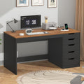 YOMILUVE 47 Inch Computer Desk with 5 Drawers and Power Outlets, Home Office Desks with Storage File Cabinet, Modern Simple Laptop Desk Writing Table for Small Spaces, Brown and Black