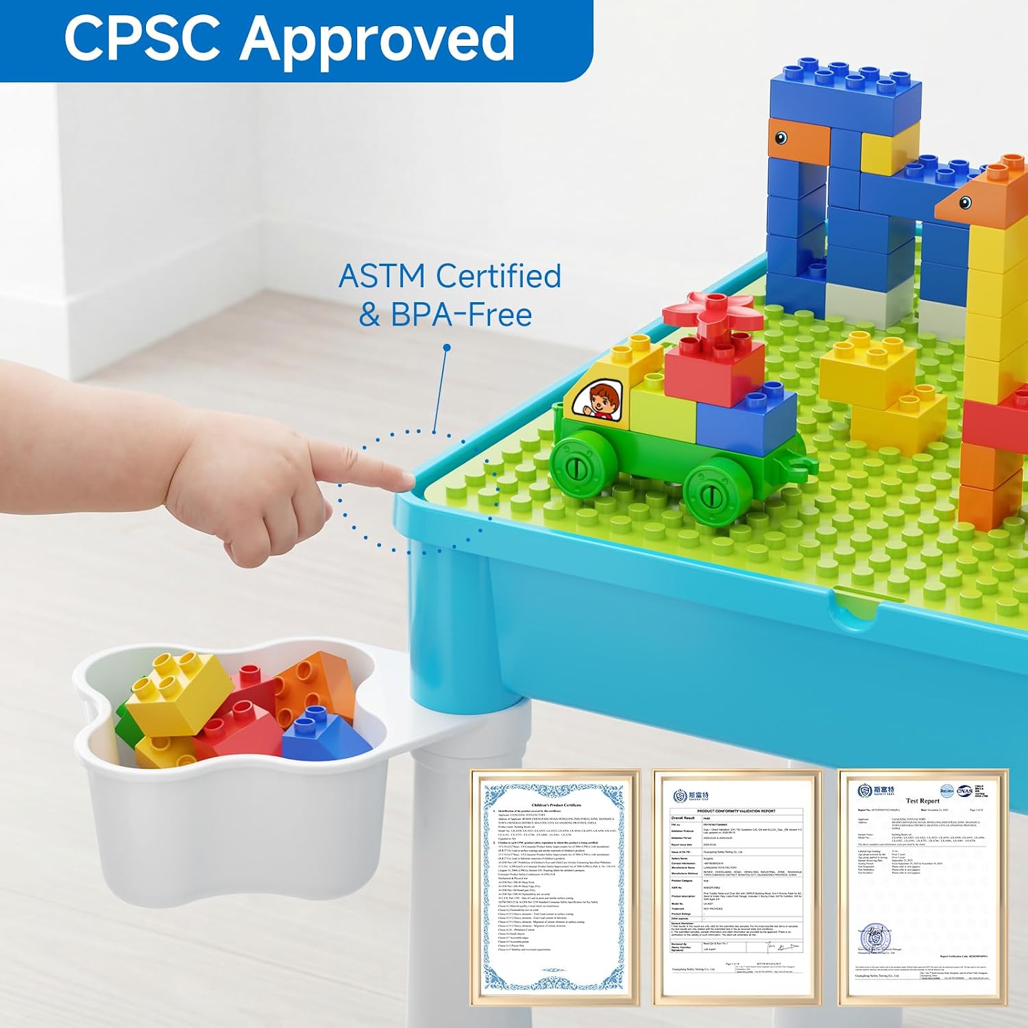 5-in-1 Toddler Table and Chair Set with 128PCS Building Blocks, Kids Activity Table Flip Top for Art, Sand & Water Play, Leak-Proof Design, Includes 1 Sturdy Chair, ASTM Certified, Gift for Ages 2-4