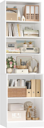 FACBOTALL 73.2" Tall Bookshelf and Bookcase, 6-Tier Open Bookshelf with Storage, Deep Bookshelf with Adjustable Shelf, Freestanding Display Storage Shelves for Living Room, Home Office, Study, White