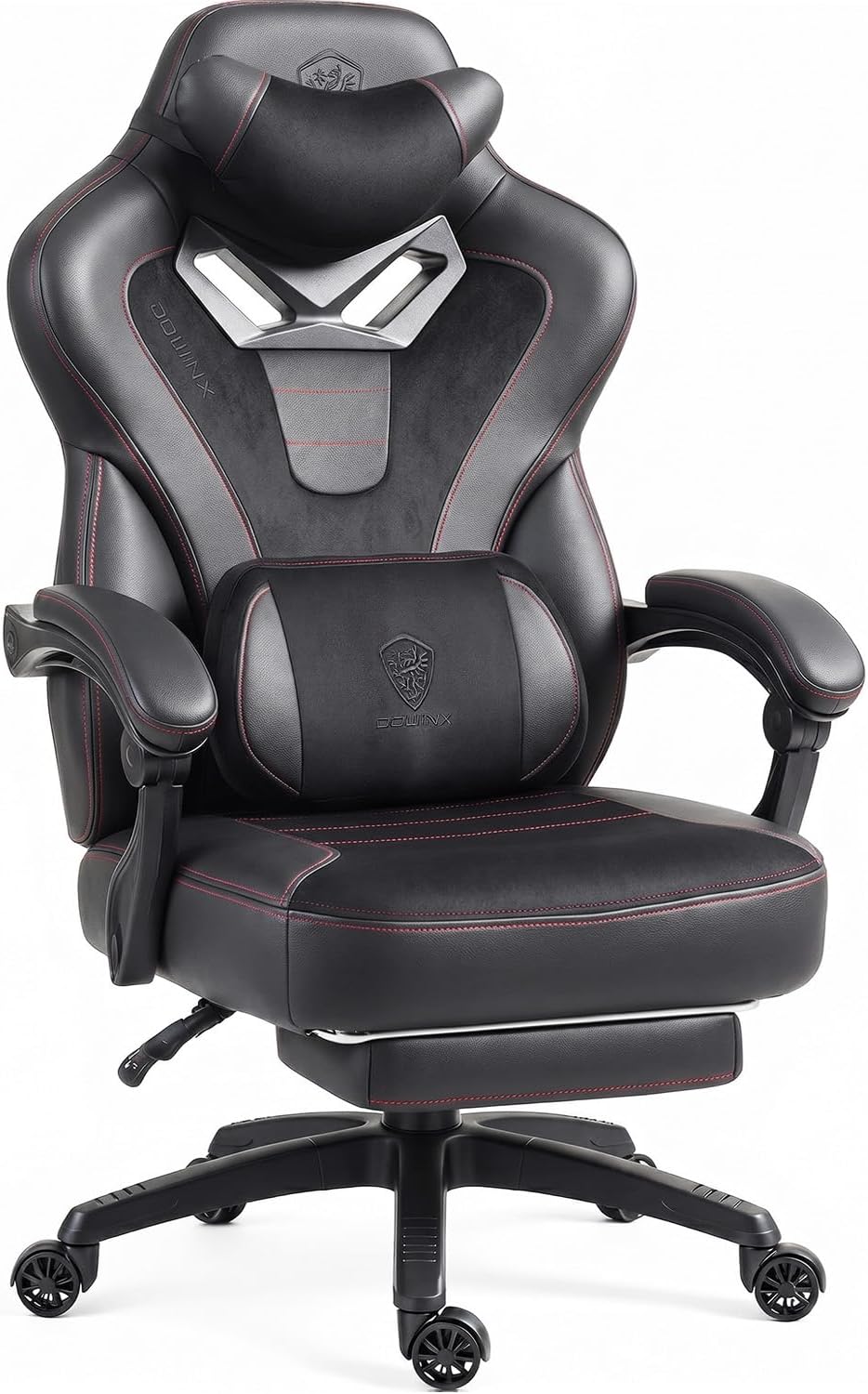 Dowinx Gaming Chair with Footrest, Big and Tall Gaming Chair for Heavy People, Ergonomic Gaming Chair for Adults, Reclining Computer Game Chair with Massage Lumbar Support, Black