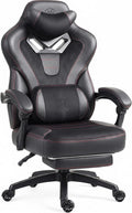 Dowinx Gaming Chair with Footrest, Big and Tall Gaming Chair for Heavy People, Ergonomic Gaming Chair for Adults, Reclining Computer Game Chair with Massage Lumbar Support, Black