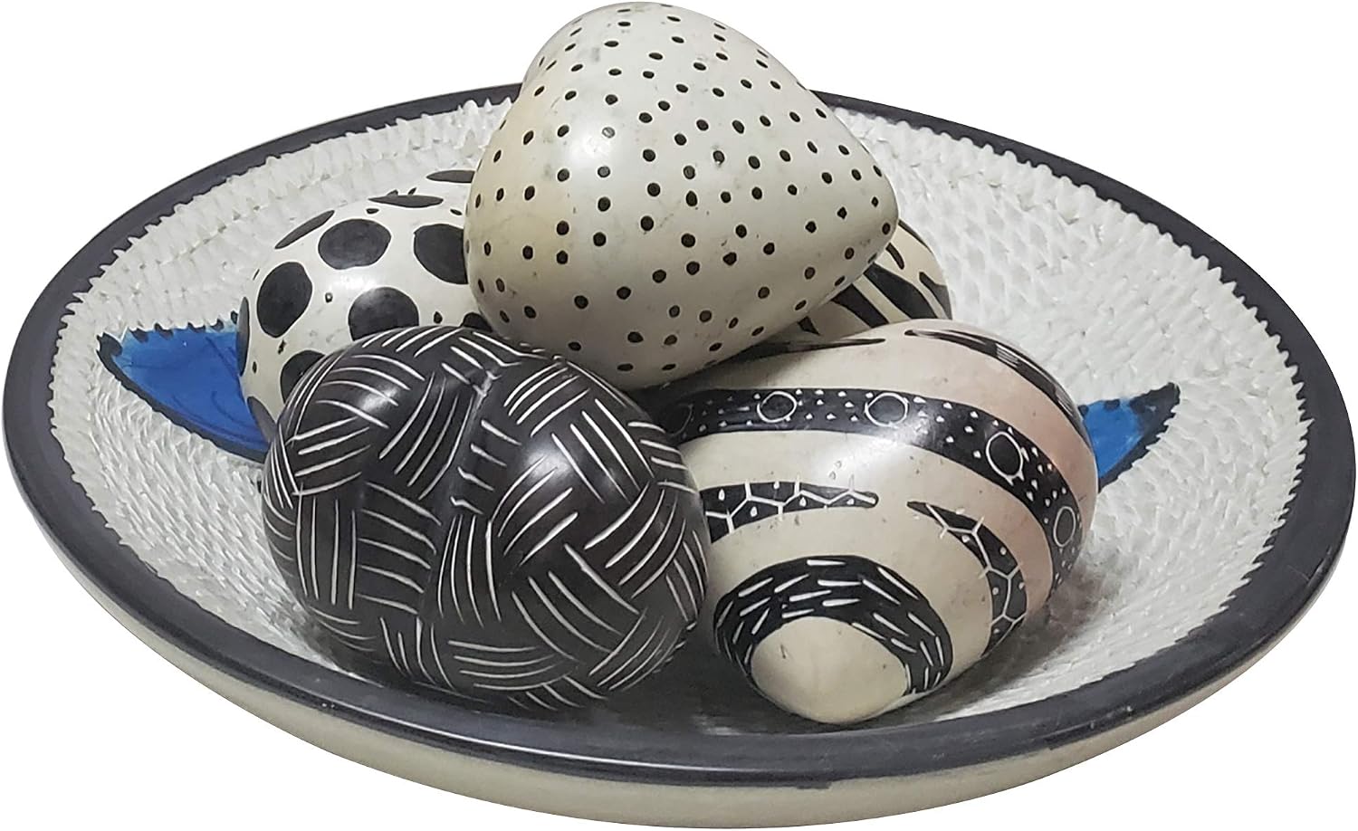 Love You My Friend Precious Hearts Hand Carved and Designs Etched By African Artisan. Valentine Mothers Day Bowl Vase Filler Set of 5 (Small, Black & White)