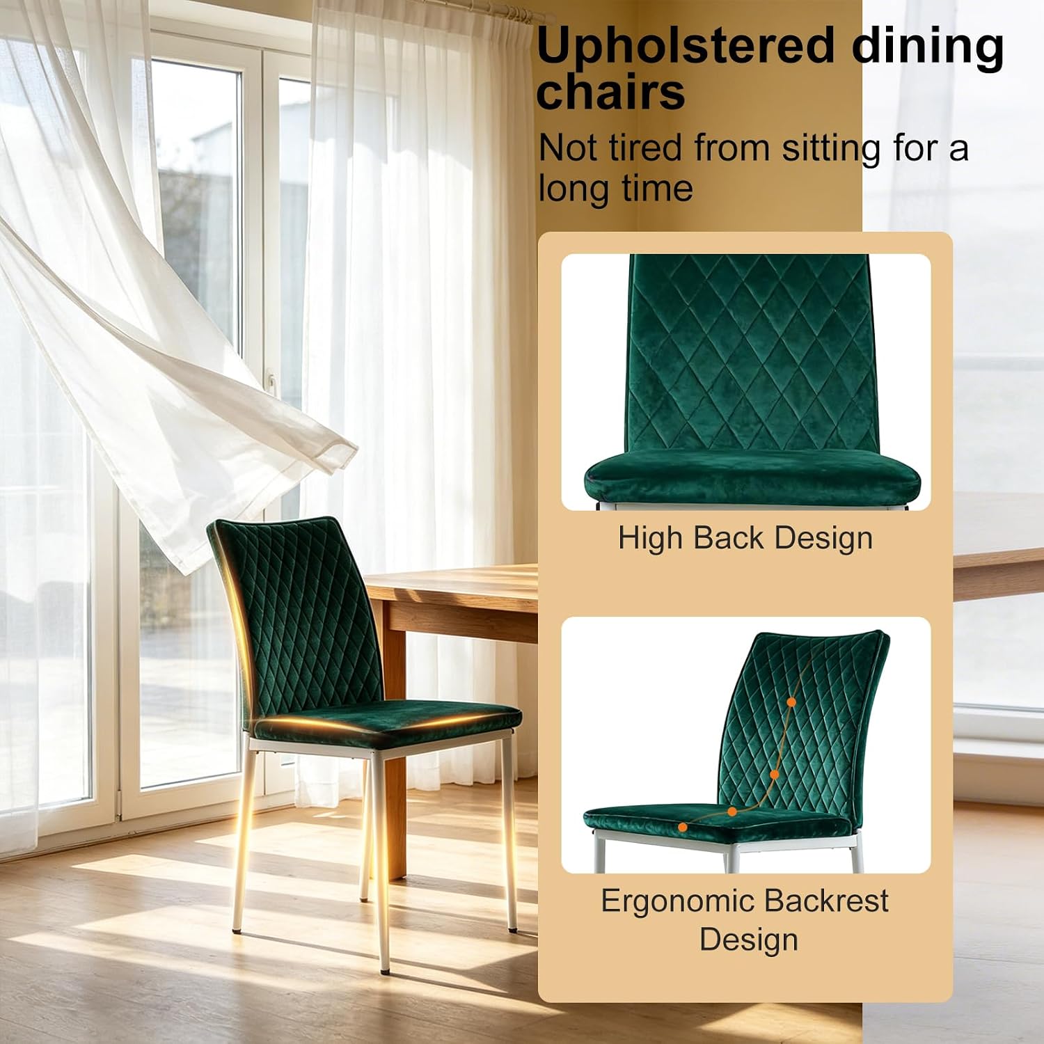 Lightdot Dining Chairs Set of 2, Accent Parsons Diner Chair Upholstered Fabric Stylish Kitchen Chairs with Metal Legs and Padded Seat for Dining Room, Vanity, Living Room, Bedroom Office,Green