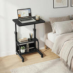 WINAZ Small Rolling Desk for Small Spaces - 24" Portable Kids Desk with Wheels, Height Adjustable C Shaped Side Table Mobile Laptop Desks with 2-Tier Storage Shelves for Bed Sofa, Black