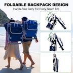 Romswi Extra Wide Beach Chair with Canopy Shade, 2 Pack Aluminum Folding Chairs with Detachable & Adjustable Umbrella, 5-Position Lay Flat, Cooler Bag, Cup & Phone Holder, Towel Bar, Navy Blue