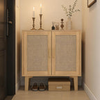 ITEFDTUTNE Rattan Cabinet, Buffet Storage Cabinet Sideboard with 2 Doors & Solid Wood Feet, for Hallway, Entryway, Living Room,or Kitchen