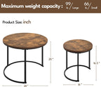 Yaheetech Nesting Coffee Table, Round Coffee Table for Living Room, Nesting Table with Wooden Tabletop and Sturdy Metal Frame, Stacking Living Room Tables Nesting End Table Set of 2, Rustic Brown