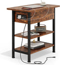 GRUSIGN End Table with Charging Station, Flip Top Side Table with USB Ports and Outlets, 3-Tier Small Side Table with Storage for Small Space, End Tables for Living Room/Bedroom, Brown
