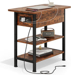 GRUSIGN End Table with Charging Station, Flip Top Side Table with USB Ports and Outlets, 3-Tier Small Side Table with Storage for Small Space, End Tables for Living Room/Bedroom, Brown
