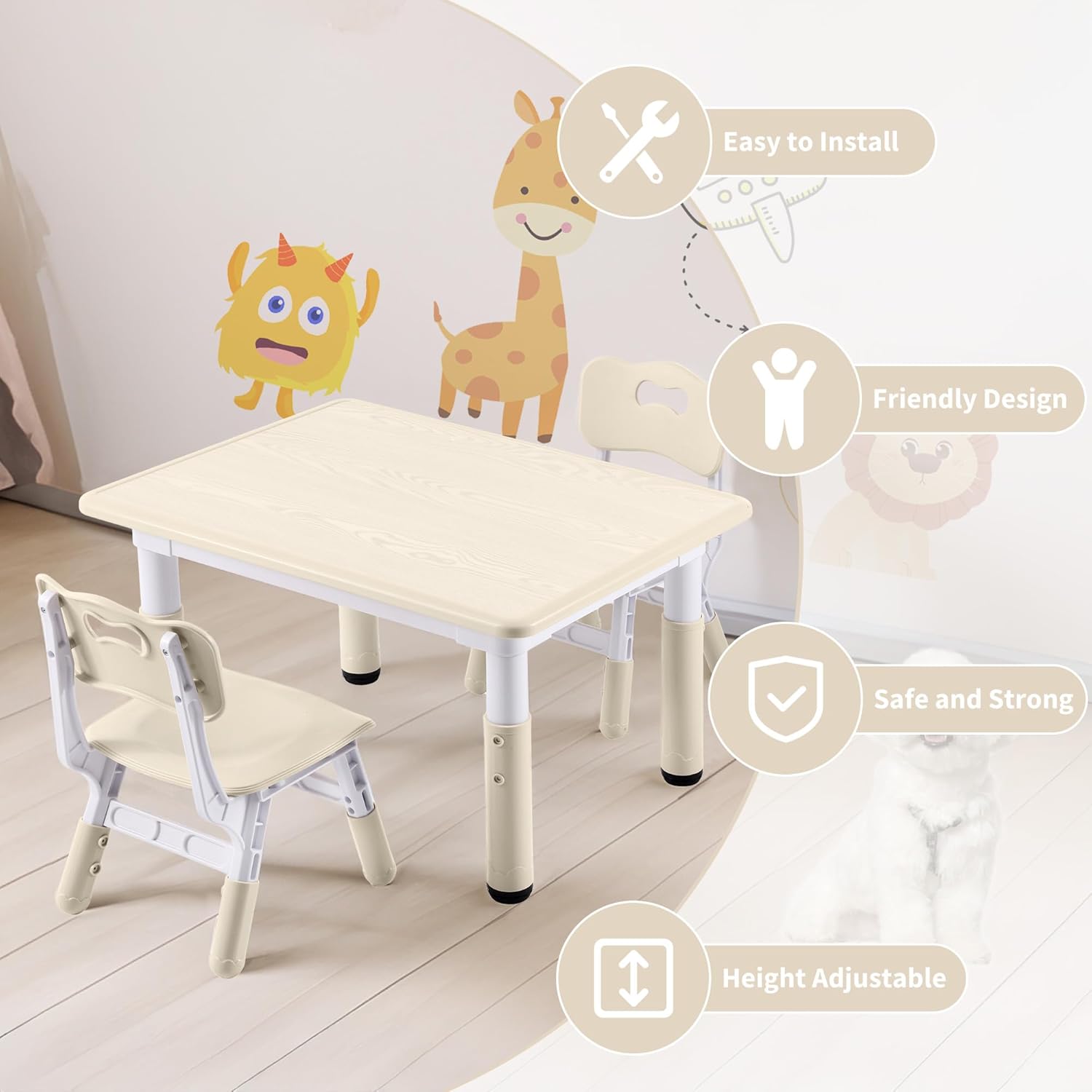 GITAWUSA Adjustable Kids Chair, 3 Level Height Adjustable Child Chair, Toddler Chairs for Children Boys Girls Age 2-8, Child Seat Set Suitable for Home Family Classroom Nursery Indoor Use (2-Pack)