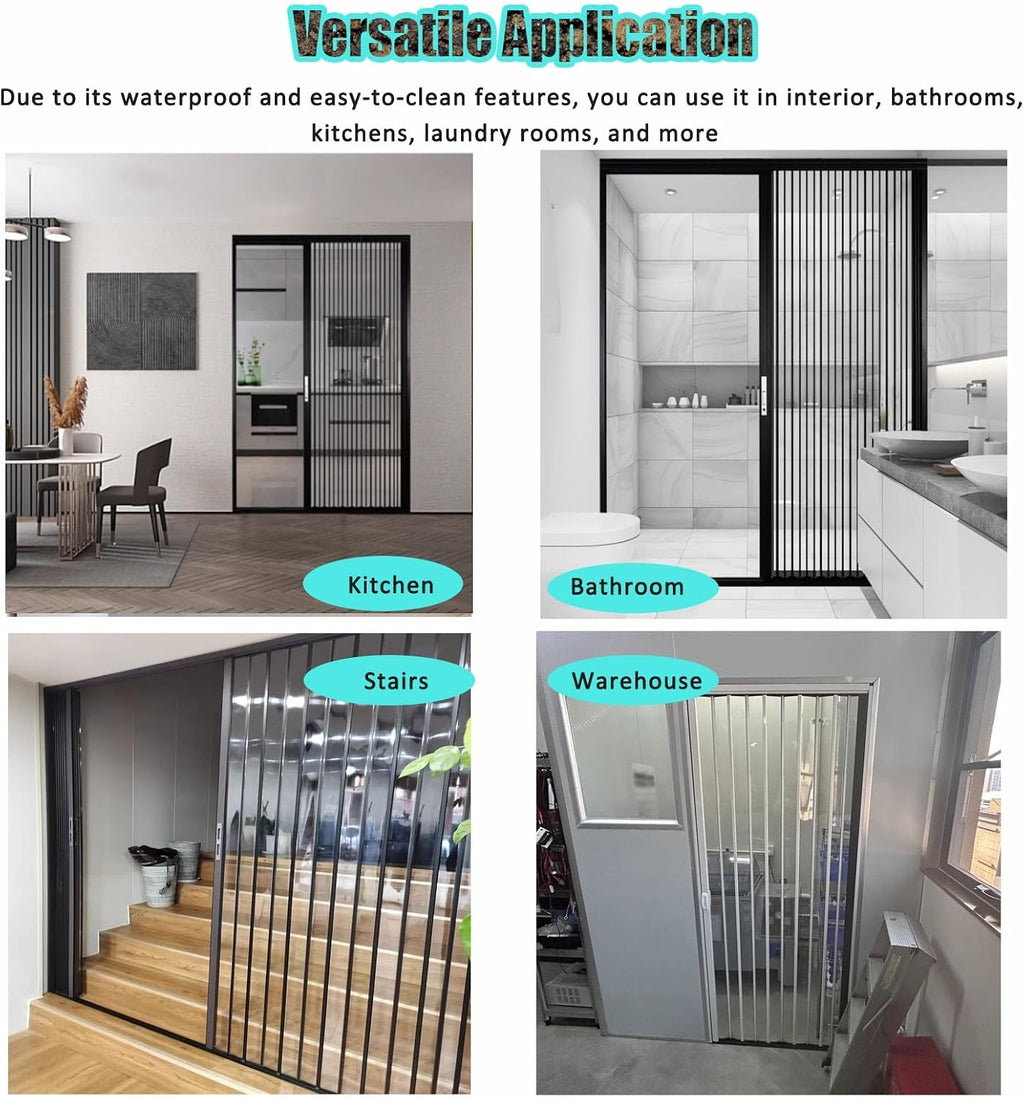 HAIXHX Retractable Stairway Partition Gate, Acrylic Panel Aluminum Frame Concertina Slide Door with Magstripe & Screws for Living Room Bathroom 135x203cm/53.1x80in
