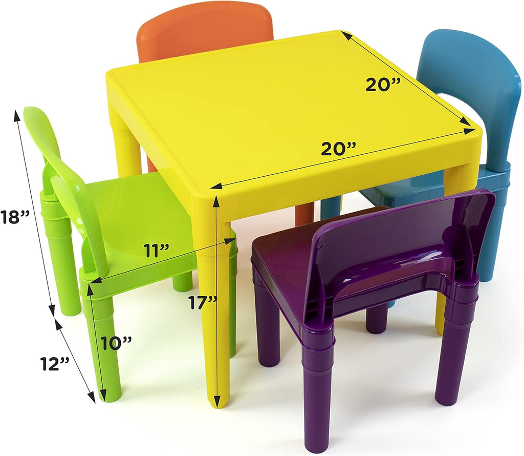 Humble Crew Toddler Table and Chair Set for Kids, Indoor Outdoor, Plastic | Lightweight 5 piece activity desk, easy to clean surface, great for crafts, snacks, and homework in any playroom or bedroom