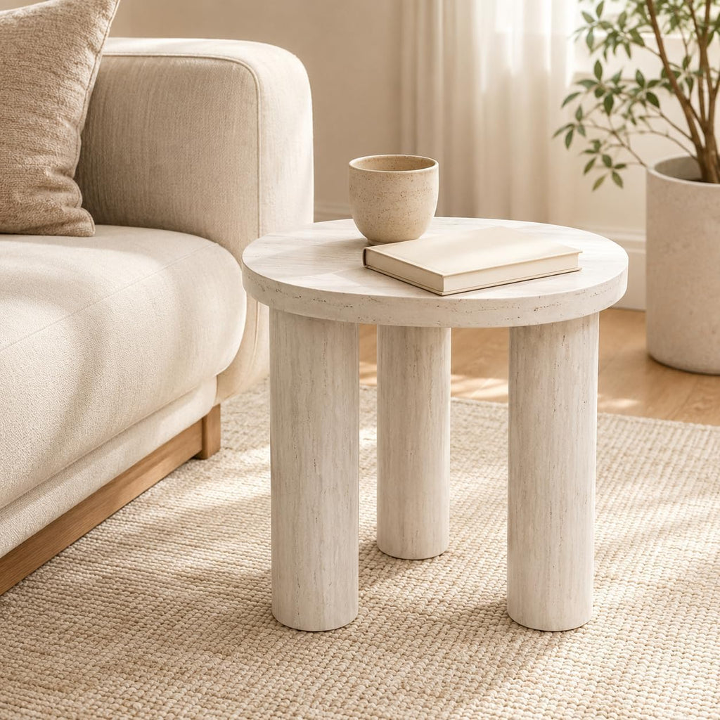 Small Round Side Table, Light Wood Grain End Table with 3 Cylindrical Legs, Modern Nightstand for Living Room, Bedroom, Sofa Side, Apartment