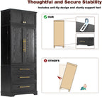78.2" Tall Farmhouse Kitchen Pantry Cabinet with 8 Door Shelves and 3 Large Drawers, Modern Storage Cabinet with 3 Adjustable Shelves, Versatile Cupboard for Kitchen (Black)