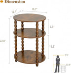 3-Tier Oval Side Table with Solid Wood Legs, Small End Table with Storage Shelves for Living Room Bedroom, Modern Night Stand Accent Table for Small Spaces, Easy Assembly