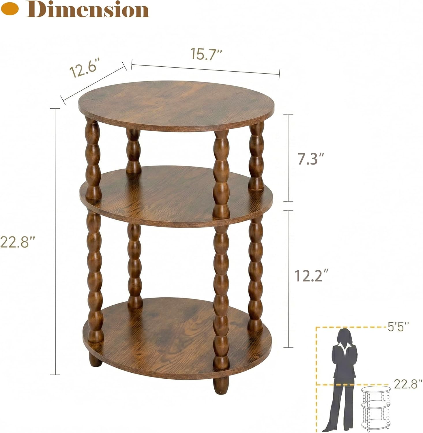 3-Tier Oval Side Table with Solid Wood Legs, Small End Table with Storage Shelves for Living Room Bedroom, Modern Night Stand Accent Table for Small Spaces, Easy Assembly