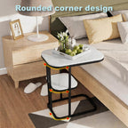 TV Tray Table with Shelf, Metal Frames, Snack Table for Couch, Sofa, Bed, Chair, Living Room, C Shaped End Side Table for Eating, Dinner or Laptop, Small Spaces, Easy Assembly (19.7" x 11.8", White)