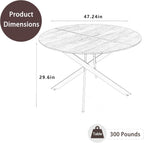RGZ 47" White Round Kitchen Table for 4-6, Modern Save Space Wooden Circle Dining Table with Intersecting Metal Pedestal, Coffee Table for Break Room, Dining Room, Living Room