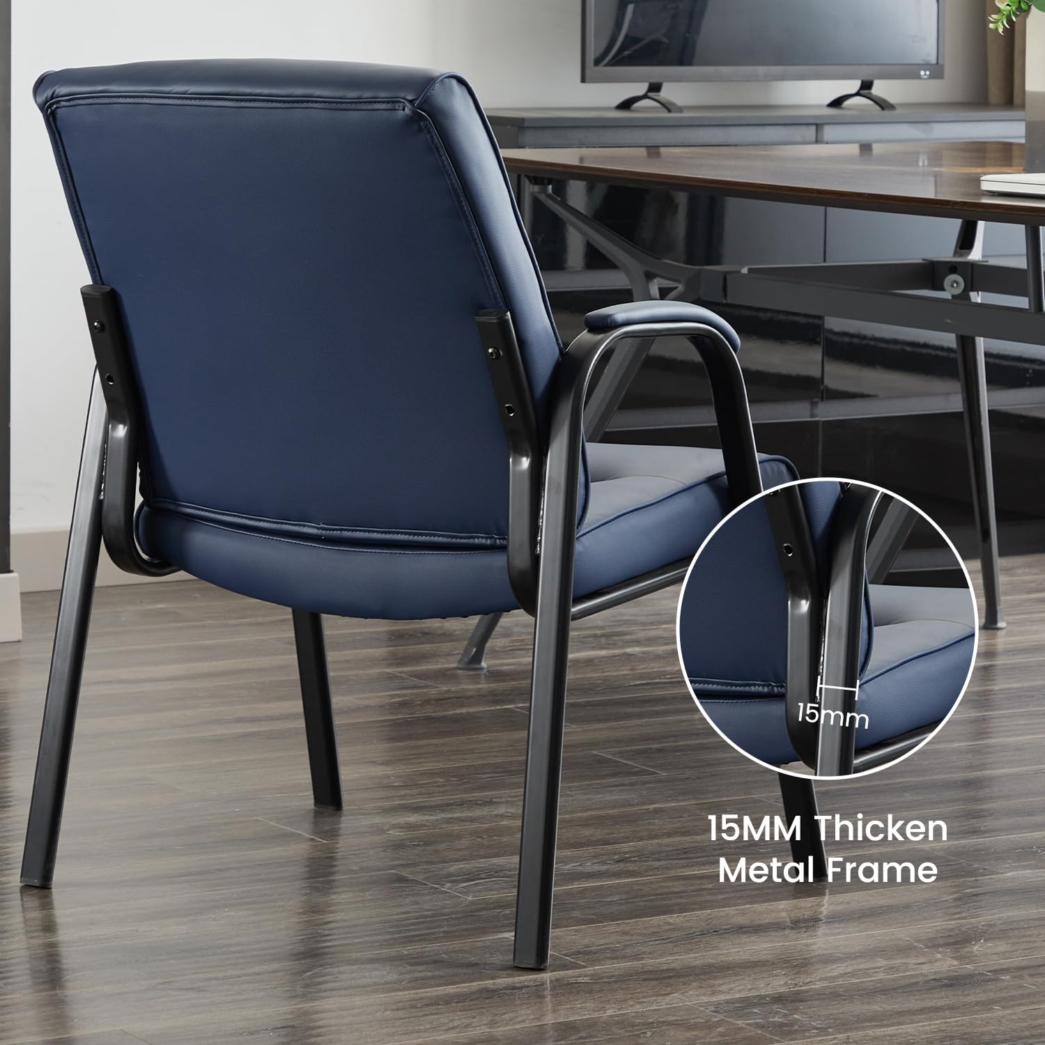 Big&Wide Office Guest Reception Chair Set of 2, Conference Room Chairs Waiting Room Chairs 2 Pack, Modern Leather Office Desk Chair No Wheels(Navy Blue)