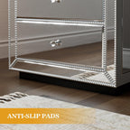 IKIFLY Mirrored Nightstand with 3 Drawers, Silver End Table with Crystal Handles, Modern Bedside Table for Living Room, Bedroom