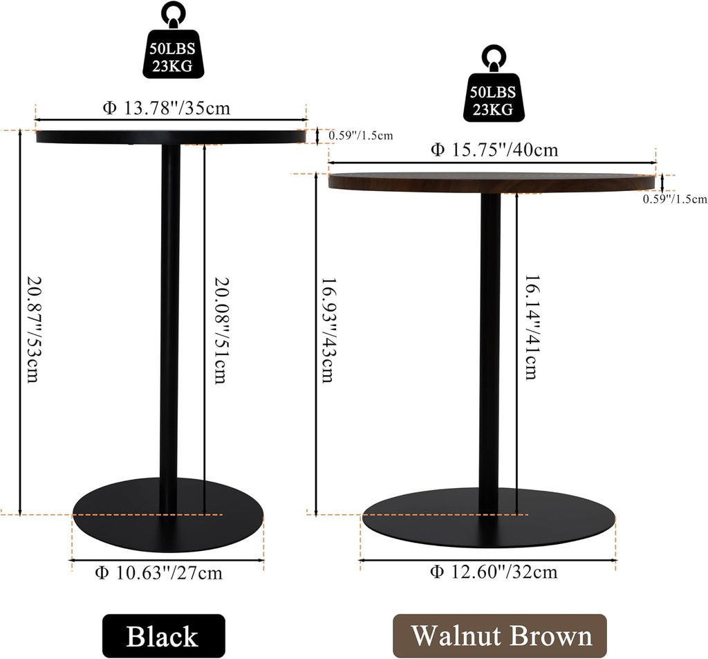 Martini Tables Set of 2, Small Round Drink Tables for Small Spaces, Modern Pedestal Accent Side Tables with Metal Base for Living Room, Sofa Side, Bedroom, Black & Walnut