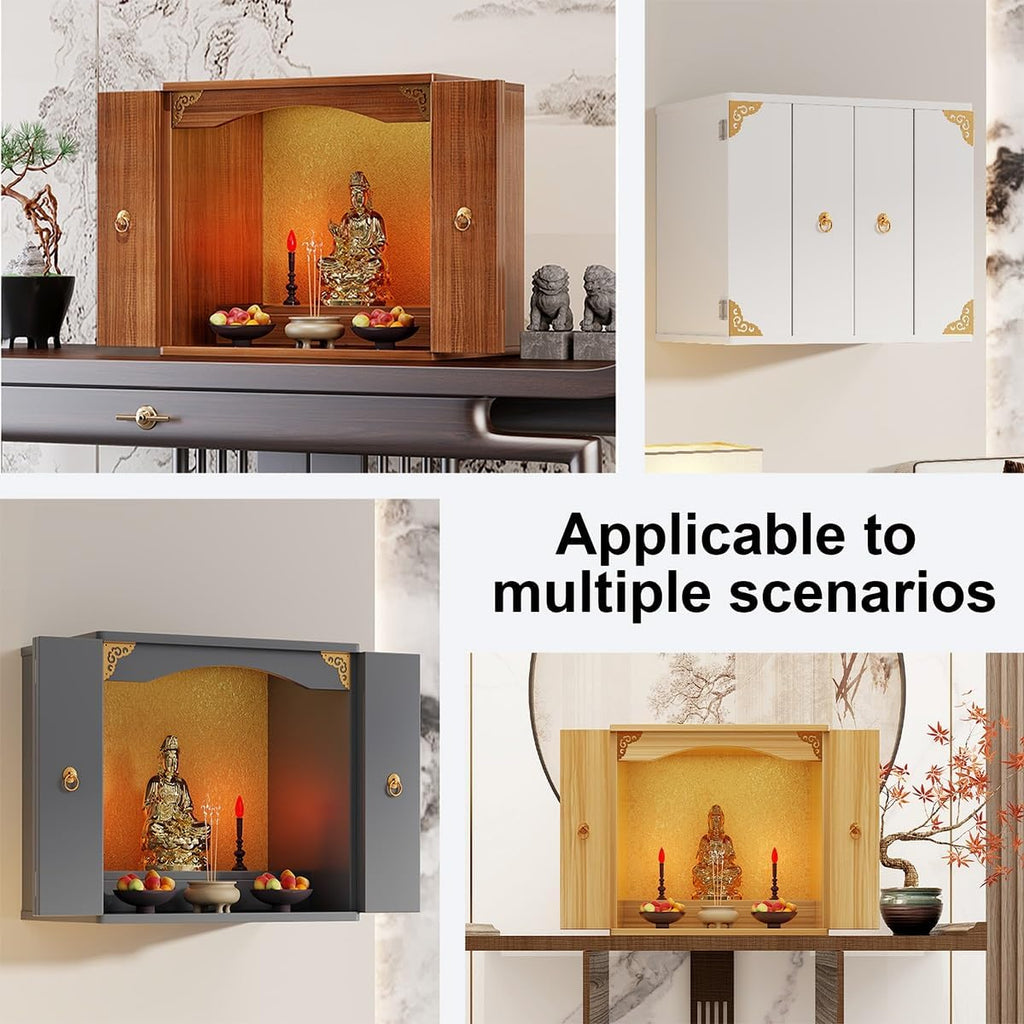 Personal Shrine Stand, Puja Meditation Prayer Table with Storage Tier, Wooden Chinese Altar Table for Living Room, Bedroom, Office(Brushed Oak,15.7 * 15.7 * 23.6in)
