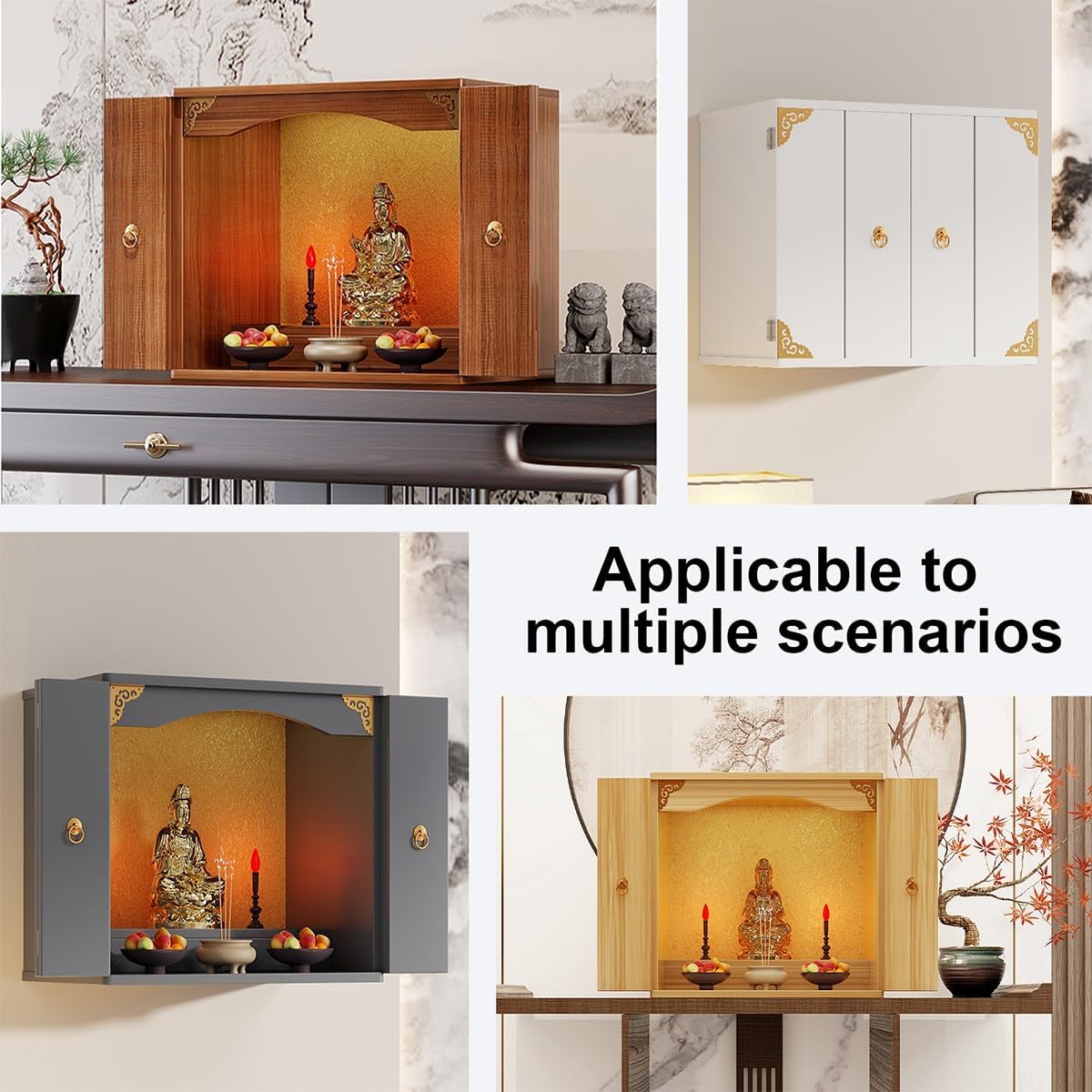 Personal Shrine Stand, Puja Meditation Prayer Table with Storage Tier, Wooden Chinese Altar Table for Living Room, Bedroom, Office(Brushed Oak,15.7 * 15.7 * 23.6in)