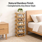 9-Tier Foldable Bamboo Shoe Rack - Slim Corner Shelf Portable Organizer with Tool-Free Setup for Entryway, Closet, Bedroom, Under-Bed Storage