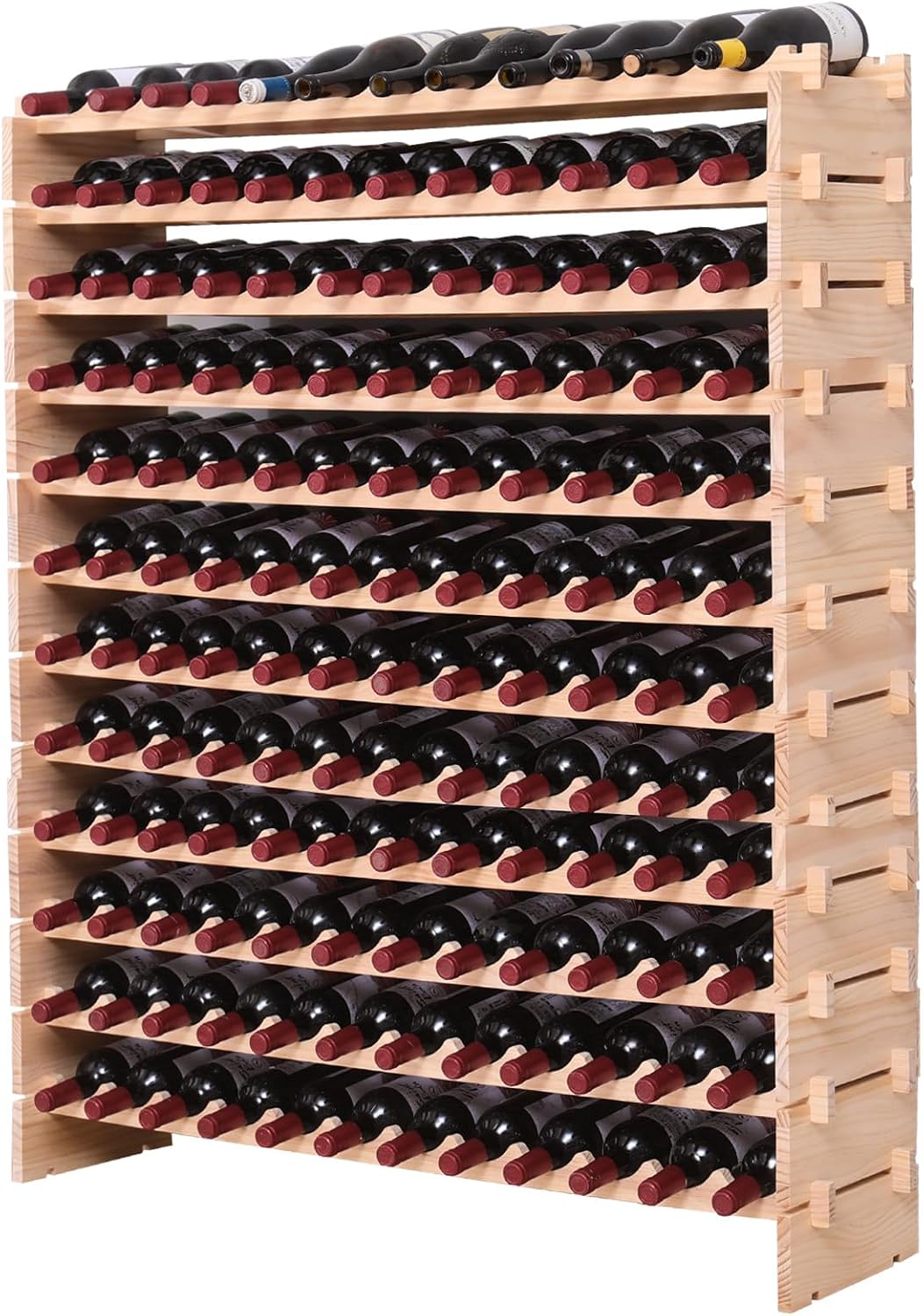 Wood Stackable Storage Modular Wine Rack Cabinet 144 Bottle freestanding Floor Wine Bottle Holder Display Shelves