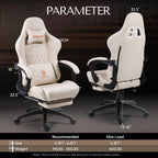 Dowinx Big & Tall Vintage Gaming Chair for Adults, 400 lb Capacity Heavy Duty Ergonomic Computer Chair with Massage Lumbar, Footrest & Easy Side Recline, Ivory Beige