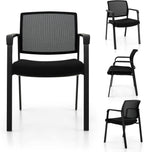 Giantex 2-Pack Reception Room Chair Set with Mesh Back, Metal Frame & Padded Seat, Armrests, No Wheels, Stacking Guest Chairs for Office, Waiting Room, Lobby, Meeting, Black