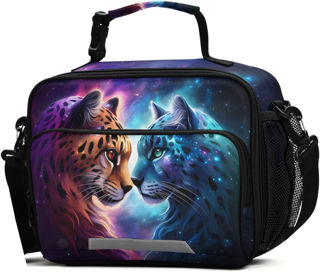 Cheetah Tiger Galaxy Lunch Box for Boys Girls Insulated Lunch Bag Kids Cooler Tote Shoulder Strap Reusable School Picnic Travel Office