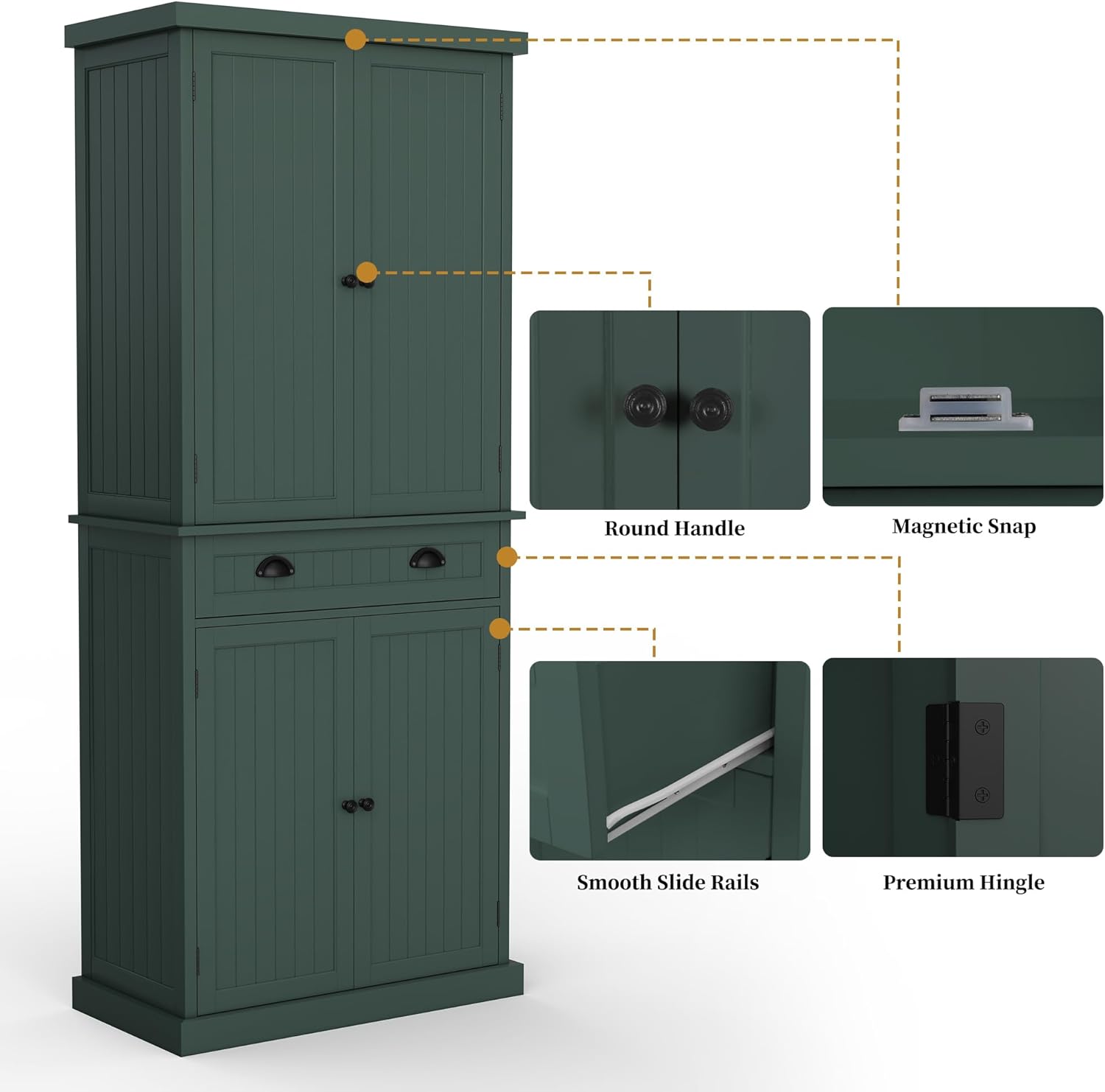 ARTPOWER 72" Tall Kitchen Pantry Storage Cabinet with Drawer and Adjustable Shelves, Pantry Cabinet for Kitchen, Bathroom or Hallway, Green