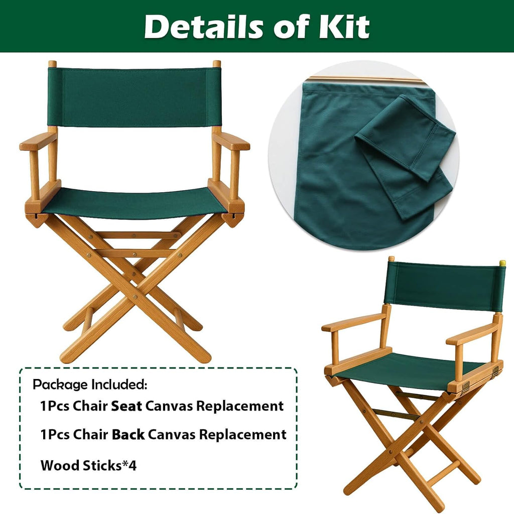 STAY GENT Director's Chair Canvas Replacement Kit 21"L x 8"W - 21"L x 16.5"W Replacement Canvas Durable Cotton Canvas Seat & Back Covers for Home,Model Artist,Makeup,Show Dressing Room, 1 Set Green