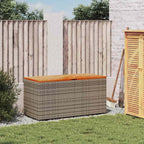 Outdoor Storage Bench with Acacia Wood Top, 43.3x19.7x21.3 Inch Poly Rattan Storage Box for Patio, Gray Garden Box with Water-Resistant Bag and Gas Spring Lid