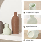 Ceramic Vases Set of 3 Home Decor Modern Rustic Farmhouse Pottery Decorative Flower Vases for Pampas Grass Dried Fresh Flowers, Living Room, Table Centerpiece, Shelf, Mantel (Multicolor Brown)