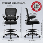 TRALT Drafting Chair - Tall Office Chair for Standing Desk - High Office Chair with Adjustable Footrest Ring Lumbar Support - Tall Office Chairs for Home Office with Flip-Up Armrests (Black)