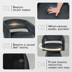 Lexicon 360 Degree Swivel Accent Chair, Modern Comfy Velvet Round Barrel Chair, Open Back, Plush Foam Cushions, Metal Swivel Base for Living Room/Bedroom/Office/Small Spaces, Dark Gray