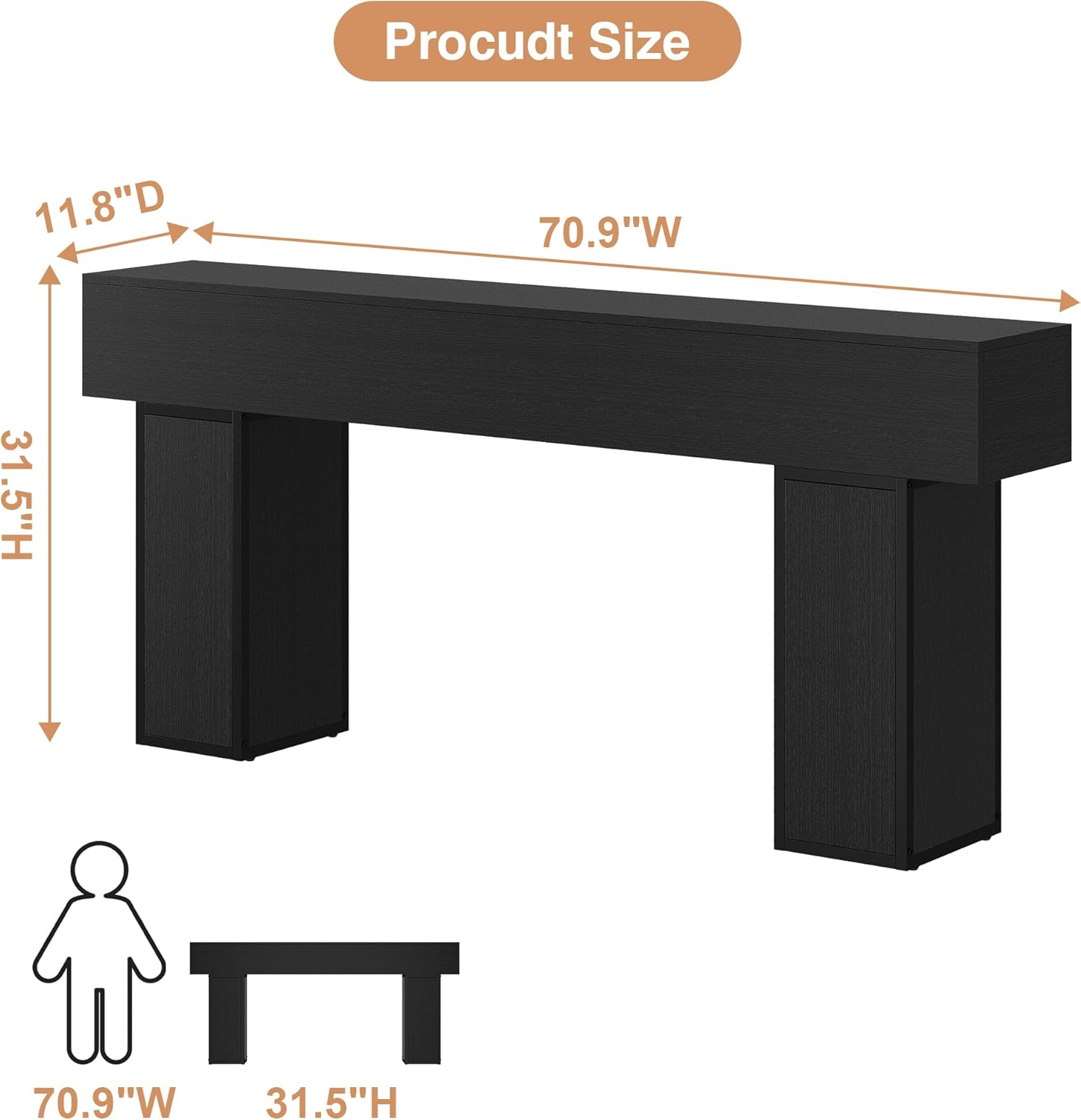 UNIQUITE 70.9-Inch Extra Long Console Table, Farmhouse Wood Sofa Table Behind Couch Tables, Entryway Table Accent Table for Living Room, Entrance, Hallway, Foyer, Black
