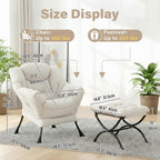 Cozy Lazy Chair and Ottoman, Large Contemporary Peach Beige Accent Chair Set, Leisure Upholstered Reading Armchair for Bedroom, Living Room, Dorm Rooms, Office, Balcony