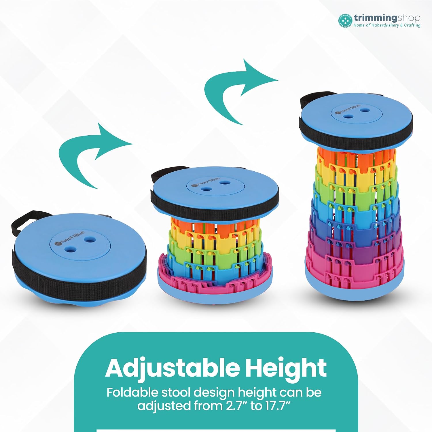 Trimming Shop Heavy Duty Foldable Collapsible Telescopic Stool, Portable & Adjustable Pop Up Stool Seat for Camping, Fishing, BBQ, Hiking, Indoor/Outdoor Use, 440lbs Load Capacity - Rainbow Royal Blue