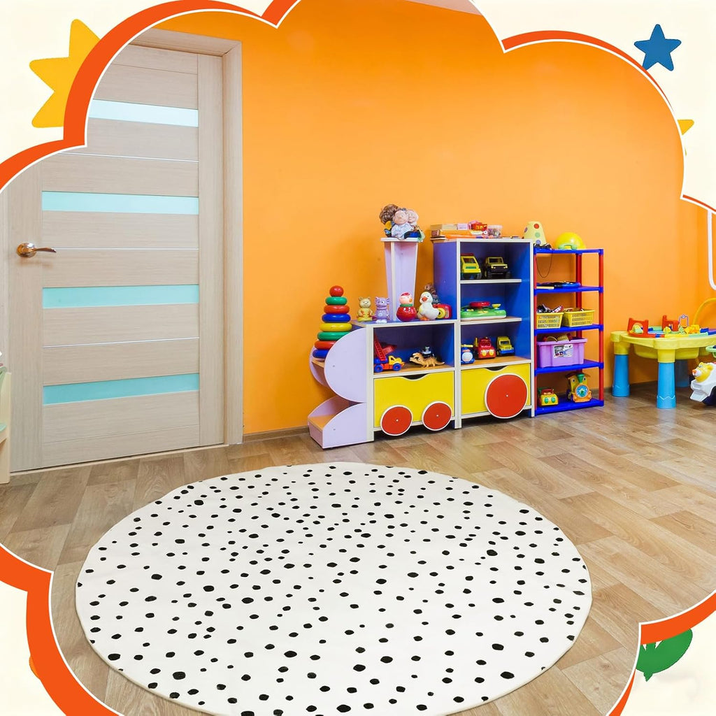 5.9 ft Circular Rug Washable Non-Slip Crawling Play Mat Round Rug Circle Back to School Reading Calming Corner Decor for Teaching and Playroom Bedroom Decorations(Dotty)