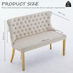 Velvet Upholstered Dining Bench with Back, 45.6'' Tufted Loveseat Bench with Gold Stainless Steel Legs, Mid-Century Modern Banquette Seating for Dining Room, Kitchen, Entryway, Beige