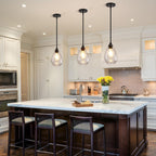 Glass Pendant Lights Kitchen Island, 1-Light Modern Black Pendant Light Fixtures with Hammered Glass and Rods, Small Hanging Light for Kitchen Sink Dining Room Bathroom