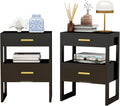 Wooden Nightstands Set of 2 with Motion Sensor Light & Storage Drawer, Modern Bedside Table End Table for Bedroom, Small Spaces, Sturdy Wood Side Table Furniture, Black