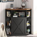 Vabches Corner Cabinet, Corner Storage Shelf with USB Ports and Outlets Industrial Organizer for Small Space Wooden 6-Cubby Bookshelf for Study, Playroom, Living Room (Black and Brown)