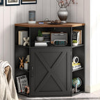 Vabches Corner Cabinet, Corner Storage Shelf with USB Ports and Outlets Industrial Organizer for Small Space Wooden 6-Cubby Bookshelf for Study, Playroom, Living Room (Black and Brown)