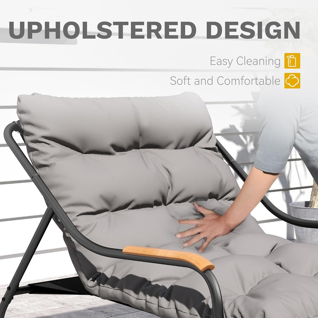 DWVO Chaise Lounge Chair Outdoor with Removable Cushions, Outdoor Patio Lounge Chair with Footrest, Breathable Outdoor Chaise for Pool Garden Backyard Deck, Gray