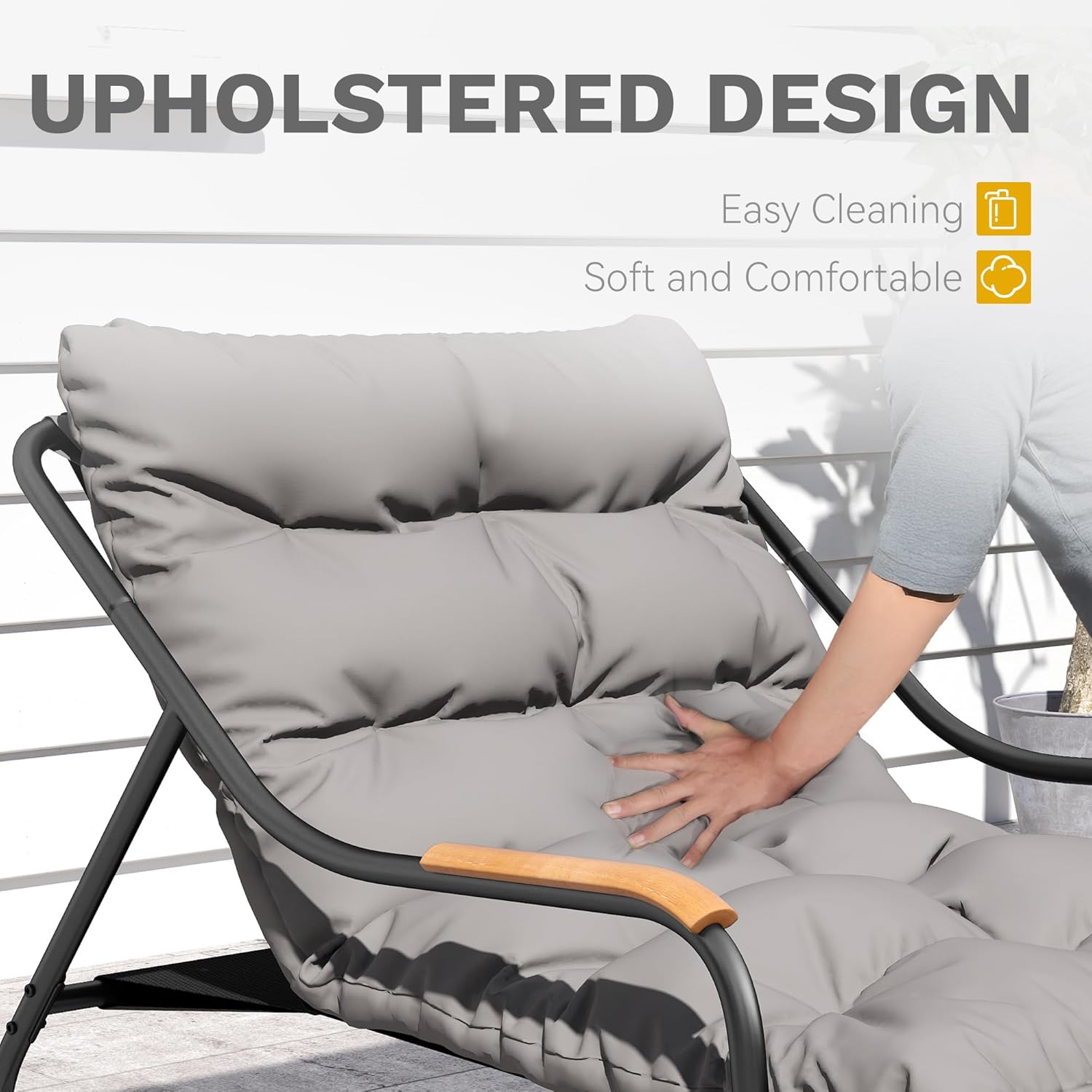 DWVO Chaise Lounge Chair Outdoor with Removable Cushions, Outdoor Patio Lounge Chair with Footrest, Breathable Outdoor Chaise for Pool Garden Backyard Deck, Gray