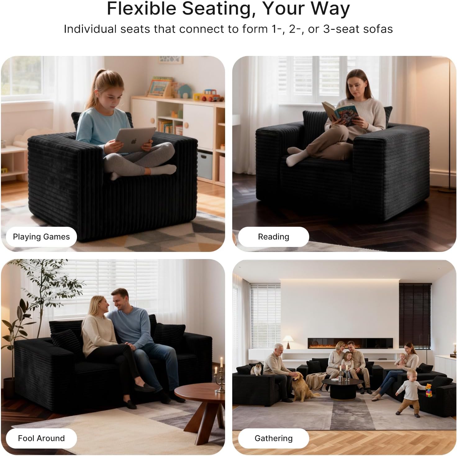 Single Cloud Sofa - No Assembly Giant Bean Bag Chair, High Backrest Wide Armrest Foam Boneless Couch, High Capacity Comfy Furry Sofa for Small Spaces Living Room Bedroom Apartment Dorm Office